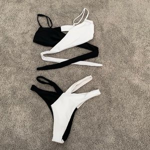Black and white cross top and bottom bikini set